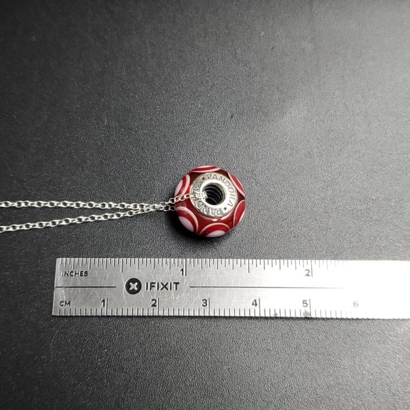 18 Inch Sterling Silver Red Glass Pandora Bead Pendant Necklace - Picture 6 of 7
